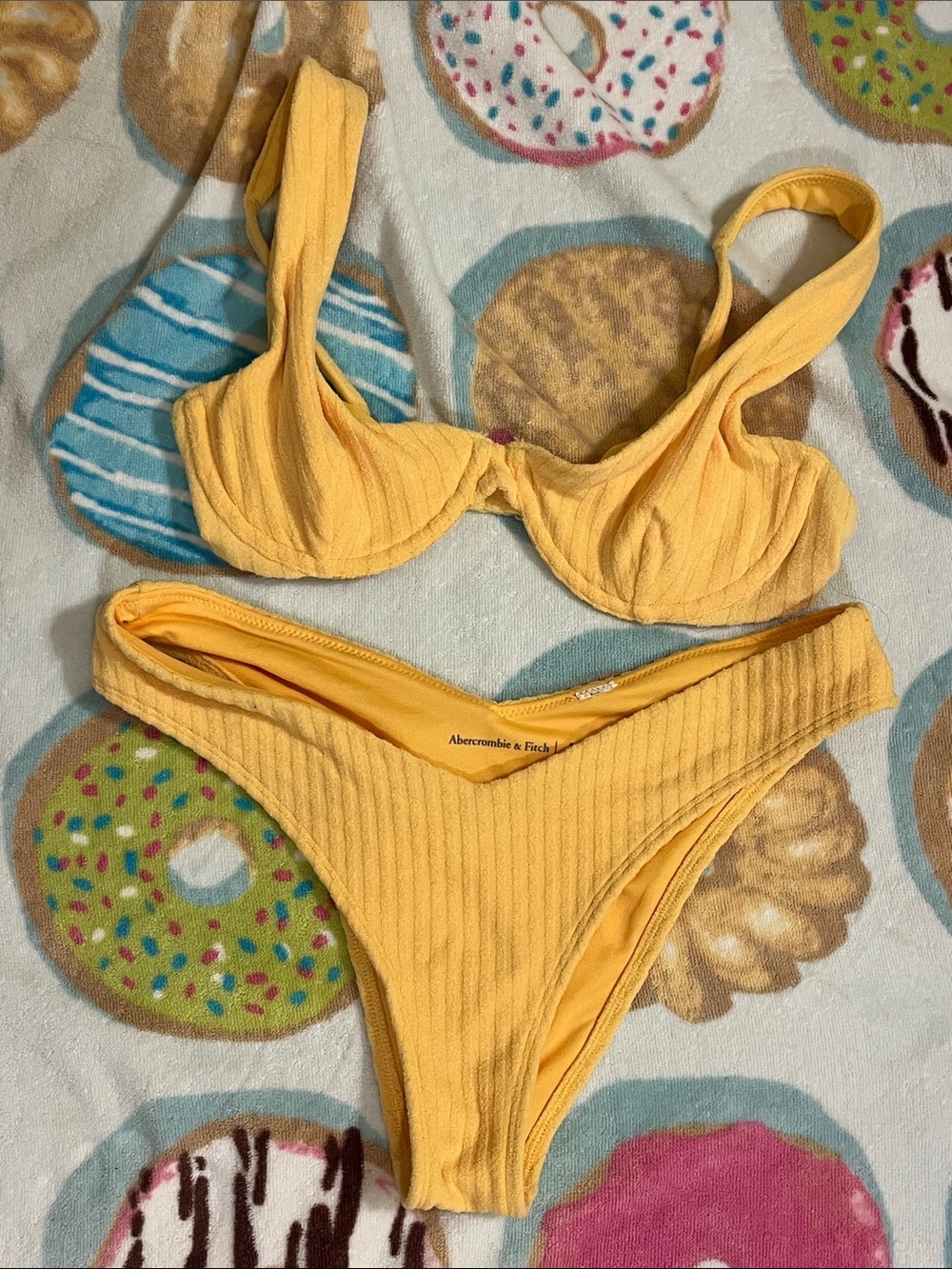 Abercrombie & Fitch Mustard Yellow Ribbed Bikini Set